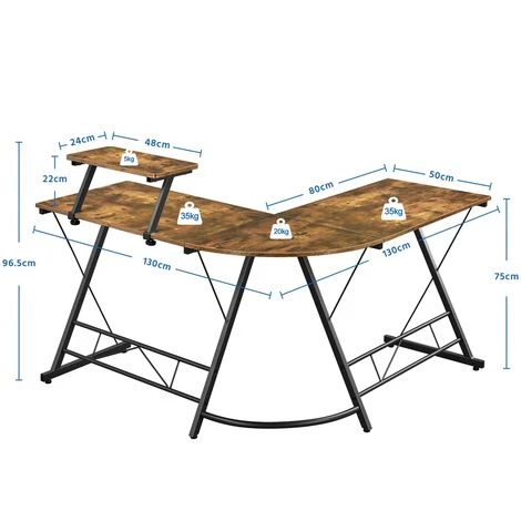 Yaheetech Bureau D'angle De Gaming Table D'ordinateur En Forme L Bureau De Coin Avec Support Moniteur Pour Bureau Industriel 130 X 130 X 96,5 Cm 5 Yaheetech Bureau D'angle De Gaming Table D'ordinateur En Forme L Bureau De Coin Avec Support Moniteur Pour Bureau Industriel 130 X 130 X 96,5 Cm – Image 3
