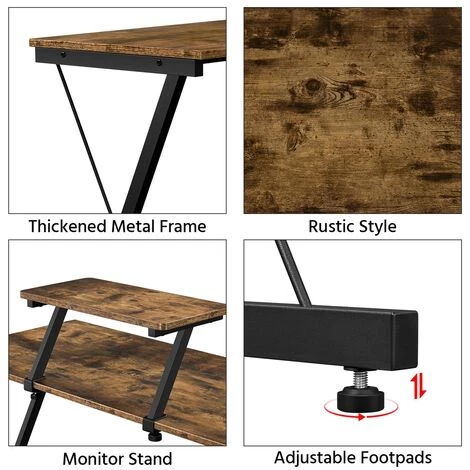 Yaheetech Bureau D'angle De Gaming Table D'ordinateur En Forme L Bureau De Coin Avec Support Moniteur Pour Bureau Industriel 130 X 130 X 96,5 Cm 6 Yaheetech Bureau D'angle De Gaming Table D'ordinateur En Forme L Bureau De Coin Avec Support Moniteur Pour Bureau Industriel 130 X 130 X 96,5 Cm – Image 4