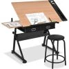 GOPLUS Table à Dessin Inclinable Avec Tabouret, Station De Dessin Hauteur Réglable 65-90,5 CM, Plateau Coulissant, 2 Grands Tiroirs Et Porte-Stylo, Support Triangulaire, Pour Peinture, Architecte -France Bureau Soldes 2022 58555122 1