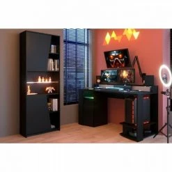 PARISOT Gaming Ensemble Bureau Gamer + Bibliotheque 2 Portes - Décor Noir