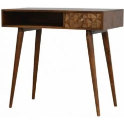 NETFURNITURE Bureau D'écriture Sculpté En Diamant De Châtaignier Monno - Marron