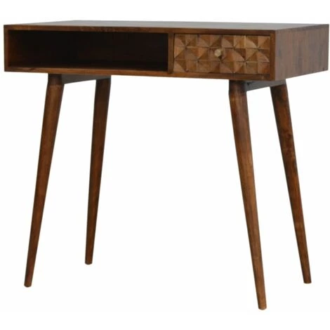 NETFURNITURE Bureau D'écriture Sculpté En Diamant De Châtaignier Monno - Marron 3 NETFURNITURE Bureau D'écriture Sculpté En Diamant De Châtaignier Monno - Marron