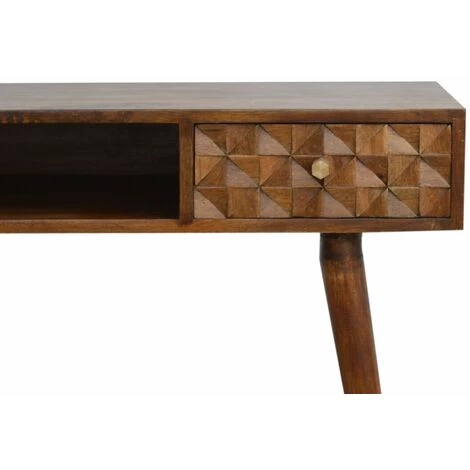 NETFURNITURE Bureau D'écriture Sculpté En Diamant De Châtaignier Monno - Marron 4 NETFURNITURE Bureau D'écriture Sculpté En Diamant De Châtaignier Monno - Marron – Image 2