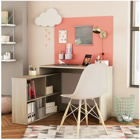 Bureau D'Angle Réversible 4 Cases L111,9 Cm - Corner - Calicosy - Chene Shannon - Chene Shannon 4 Bureau D'Angle Réversible 4 Cases L111,9 Cm - Corner - Calicosy - Chene Shannon - Chene Shannon – Image 2