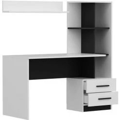 COTECOSY Bureau Bibliothèque Avec étagère Silja Bois Blanc Et Noir - Blanc / Noir