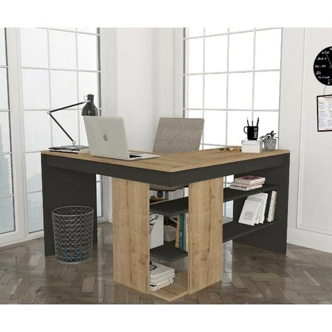 COTECOSY Bureau D'angle Pacas Bois Naturel Et Anthracite - Bois / Gris 4 COTECOSY Bureau D'angle Pacas Bois Naturel Et Anthracite - Bois / Gris – Image 2