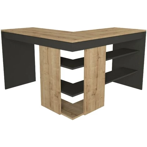 COTECOSY Bureau D'angle Pacas Bois Naturel Et Anthracite - Bois / Gris 7 COTECOSY Bureau D'angle Pacas Bois Naturel Et Anthracite - Bois / Gris – Image 5