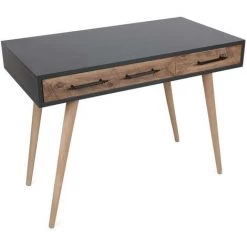COTECOSY Bureau Vintage Style Scandinave Bazin 2 Tiroirs Gris Et Chêne Clair - Gris Foncé