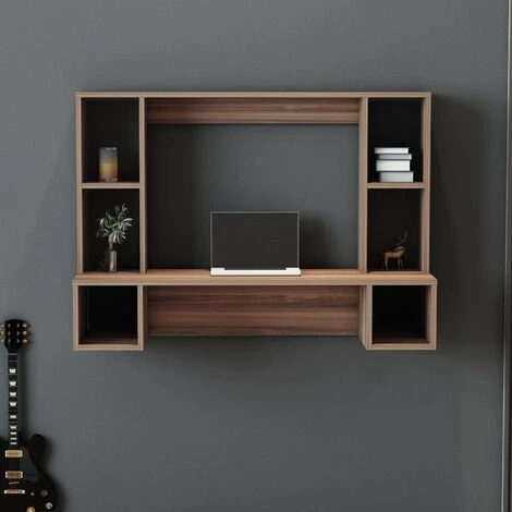 COTECOSY Bureau Murale Elias 120cm Bois Naturel - Bois 4 COTECOSY Bureau Murale Elias 120cm Bois Naturel - Bois – Image 2