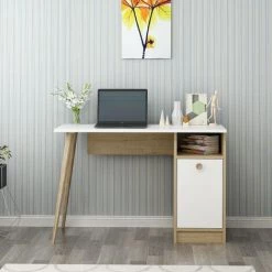 COTECOSY Bureau 1 Porte Elmira 110cm Bois Et Blanc - Blanc -France Bureau Soldes 2022 59102492 3