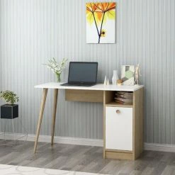 COTECOSY Bureau 1 Porte Elmira 110cm Bois Et Blanc - Blanc -France Bureau Soldes 2022 59102492 4