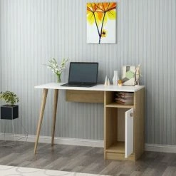 COTECOSY Bureau 1 Porte Elmira 110cm Bois Et Blanc - Blanc -France Bureau Soldes 2022 59102492 5