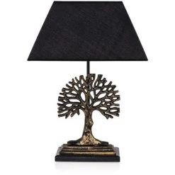 COTECOSY Lampe à Poser Arbre D'automne Replico D35xH46cm Tissu Noir Et Métal Or Antique - Or