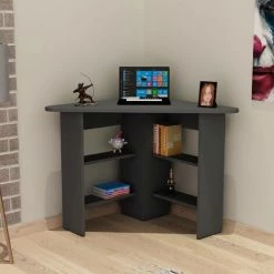 COTECOSY Bureau De Coin 4 étagères Seredic L80xP80cm Anthracite - Gris Foncé -France Bureau Soldes 2022 59102753 3