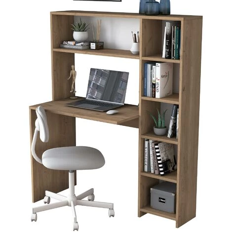 COTECOSY Ensemble Bureau Et étagère Deryn Blanc Et Chêne Clair - Chêne Clair 7 COTECOSY Ensemble Bureau Et étagère Deryn Blanc Et Chêne Clair - Chêne Clair – Image 5