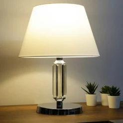 COTECOSY Lampe à Poser Willie D35xH44cm Verre Transparent, Métal Argent Et Tissu Blanc - Blanc -France Bureau Soldes 2022 59102891 2