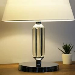 COTECOSY Lampe à Poser Willie D35xH44cm Verre Transparent, Métal Argent Et Tissu Blanc - Blanc -France Bureau Soldes 2022 59102891 3