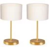 COTECOSY Lot De 2 Lampes De Table Waimea H24cm Métal Or Et Tissu Blanc Blanc Créme - Crème