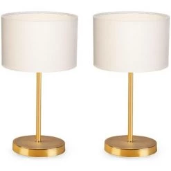 COTECOSY Lot De 2 Lampes De Table Waimea H24cm Métal Or Et Tissu Blanc Blanc Créme - Crème