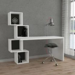 COTECOSY Bureau 4 étagères Asas Bois 157,5x73cm Blanc Et Anthracite - Blanc -France Bureau Soldes 2022 59104003 2