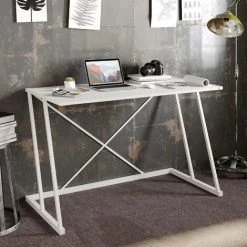 COTECOSY Bureau Simple Chiaki 120x75cm Bois Et Métal Blanc - Blanc -France Bureau Soldes 2022 59104013 2