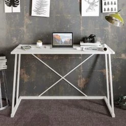 COTECOSY Bureau Simple Chiaki 120x75cm Bois Et Métal Blanc - Blanc -France Bureau Soldes 2022 59104013 3