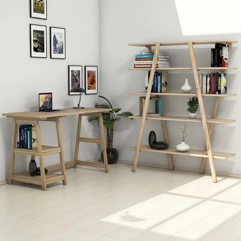 COTECOSY Ensemble Bureau Et Bibliothèque Abore Pin Massif Foncé - Bois 4 COTECOSY Ensemble Bureau Et Bibliothèque Abore Pin Massif Foncé - Bois – Image 2