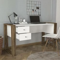 COTECOSY Bureau 2 étagères Barney 158,4cm Bois Naturel Et Blanc - Bois / Blanc -France Bureau Soldes 2022 59104301 3