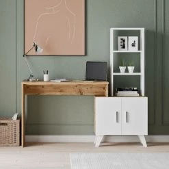 COTECOSY Bureau, Armoire Et étagère Touban Bois Naturel Et Blanc - Bois / Blanc -France Bureau Soldes 2022 59104565 2