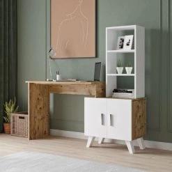 COTECOSY Bureau, Armoire Et étagère Touban Bois Naturel Et Blanc - Bois / Blanc -France Bureau Soldes 2022 59104565 3
