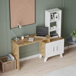 COTECOSY Bureau, Armoire Et étagère Touban Bois Naturel Et Blanc - Bois / Blanc -France Bureau Soldes 2022 59104565 4