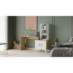 COTECOSY Bureau, Armoire Et étagère Touban Bois Naturel Et Blanc - Bois / Blanc -France Bureau Soldes 2022 59104565 5