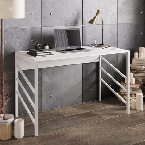 COTECOSY Bureau Brutus 120x75cm Bois Et Métal Blanc - Blanc 4 COTECOSY Bureau Brutus 120x75cm Bois Et Métal Blanc - Blanc – Image 2