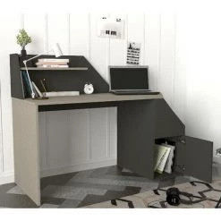 COTECOSY Bureau 1 Porte Et 1 étagère Socket 140cm Anthracite Et Beige - Gris Foncé 10 COTECOSY Bureau 1 Porte Et 1 étagère Socket 140cm Anthracite Et Beige - Gris Foncé -France Bureau Soldes 2022 59104614 4