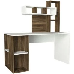 COTECOSY Bureau Avec étagère Intégré Cicero Bois Bois Foncé Et Blanc - Bois / Blanc