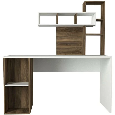 COTECOSY Bureau Avec étagère Intégré Cicero Bois Bois Foncé Et Blanc - Bois / Blanc 4 COTECOSY Bureau Avec étagère Intégré Cicero Bois Bois Foncé Et Blanc - Bois / Blanc – Image 2