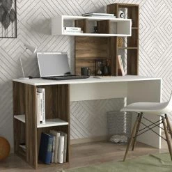COTECOSY Bureau Avec étagère Intégré Cicero Bois Bois Foncé Et Blanc - Bois / Blanc 9 COTECOSY Bureau Avec étagère Intégré Cicero Bois Bois Foncé Et Blanc - Bois / Blanc -France Bureau Soldes 2022 59104761 3