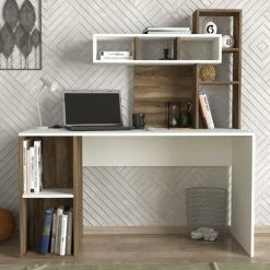 COTECOSY Bureau Avec étagère Intégré Cicero Bois Bois Foncé Et Blanc - Bois / Blanc 10 COTECOSY Bureau Avec étagère Intégré Cicero Bois Bois Foncé Et Blanc - Bois / Blanc -France Bureau Soldes 2022 59104761 4