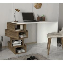 COTECOSY Bureau 4 étagères Elmer 130cm Bois Naturel Et Blanc - Blanc -France Bureau Soldes 2022 59104762 2