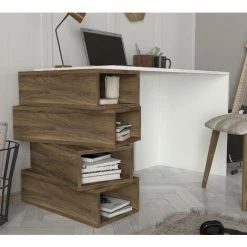 COTECOSY Bureau 4 étagères Elmer 130cm Bois Naturel Et Blanc - Blanc -France Bureau Soldes 2022 59104762 3