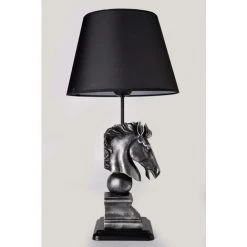 COTECOSY Lampe à Poser Tête De Cheval Sur Sphère Replica D30xH60cm Tissu Noir Et Métal Argent - Argent