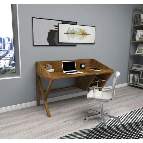 COTECOSY Bureau 2 étagères Selina 120cm Pin Massif Bois Foncé - Bois 4 COTECOSY Bureau 2 étagères Selina 120cm Pin Massif Bois Foncé - Bois – Image 2