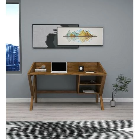 COTECOSY Bureau 2 étagères Selina 120cm Pin Massif Bois Foncé - Bois 5 COTECOSY Bureau 2 étagères Selina 120cm Pin Massif Bois Foncé - Bois – Image 3