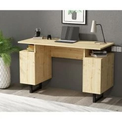 COTECOSY Bureau 2 Portes Hester 120cm Chêne Clair - Chêne Clair -France Bureau Soldes 2022 59104883 2