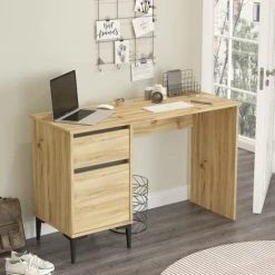 COTECOSY Bureau 1 Porte Et 1 Tiroir Octavia 120cm Bois Clair Et Anthracite - Chêne Clair -France Bureau Soldes 2022 59105277 2
