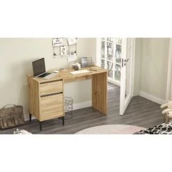 COTECOSY Bureau 1 Porte Et 1 Tiroir Octavia 120cm Bois Clair Et Anthracite - Chêne Clair -France Bureau Soldes 2022 59105277 4