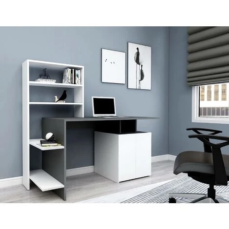COTECOSY Bureau, Armoire Et étagère Kasini Bois Blanc Et Anthracite - Blanc / Gris 3 COTECOSY Bureau, Armoire Et étagère Kasini Bois Blanc Et Anthracite - Blanc / Gris