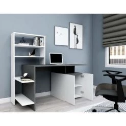 COTECOSY Bureau, Armoire Et étagère Kasini Bois Blanc Et Anthracite - Blanc / Gris 8 COTECOSY Bureau, Armoire Et étagère Kasini Bois Blanc Et Anthracite - Blanc / Gris -France Bureau Soldes 2022 59105394 2