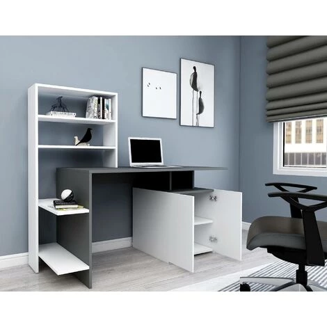 COTECOSY Bureau, Armoire Et étagère Kasini Bois Blanc Et Anthracite - Blanc / Gris 4 COTECOSY Bureau, Armoire Et étagère Kasini Bois Blanc Et Anthracite - Blanc / Gris – Image 2