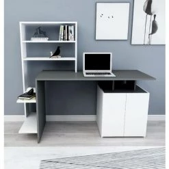 COTECOSY Bureau, Armoire Et étagère Kasini Bois Blanc Et Anthracite - Blanc / Gris 9 COTECOSY Bureau, Armoire Et étagère Kasini Bois Blanc Et Anthracite - Blanc / Gris -France Bureau Soldes 2022 59105394 3